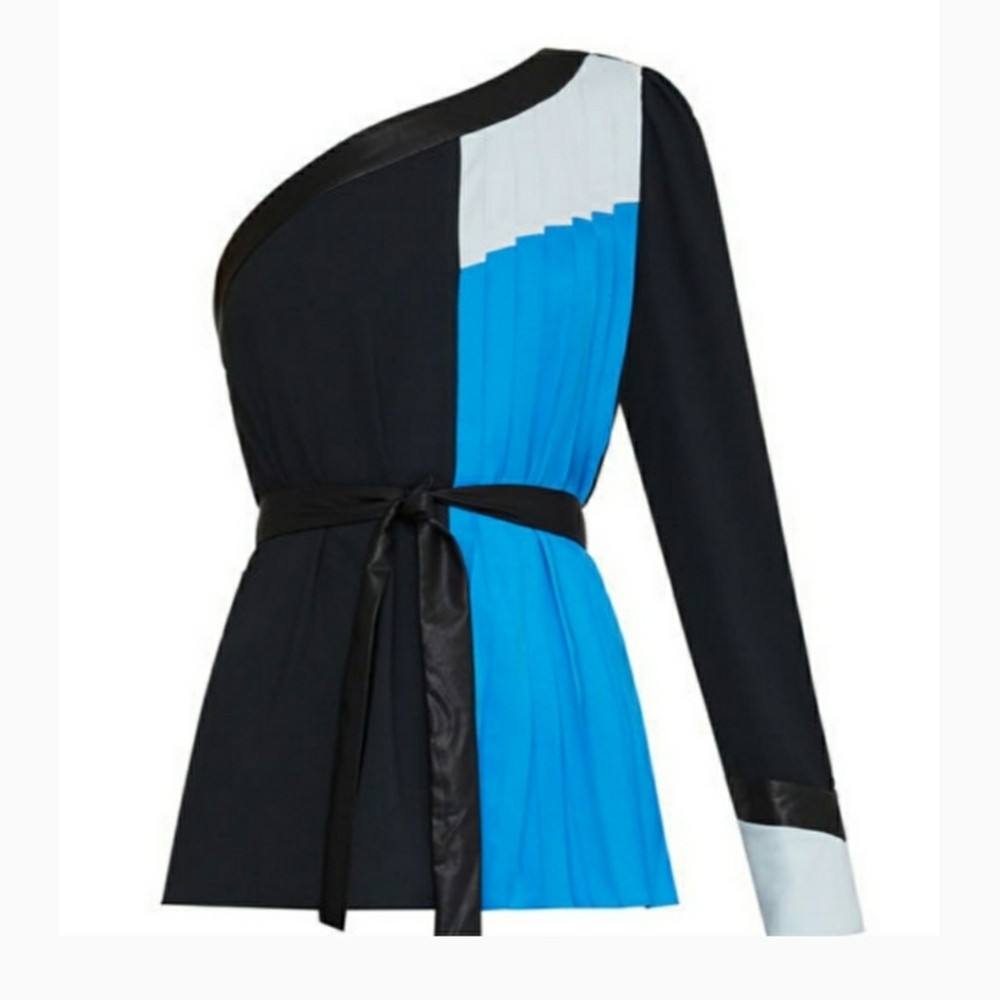 BCBGMAXAZAR One Shoulder Pleated Colorblock Top - Picture 7 of 8